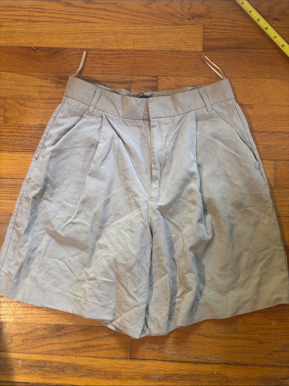 Zara tan Pleated linen blend Bermuda Shorts